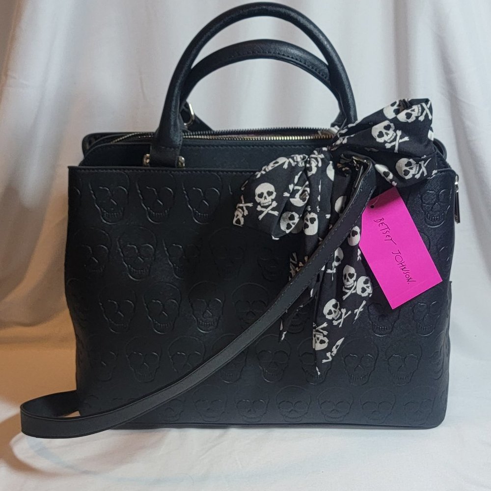 Betsey Johnson Black Embossed Skull Satchel Famous TikTok